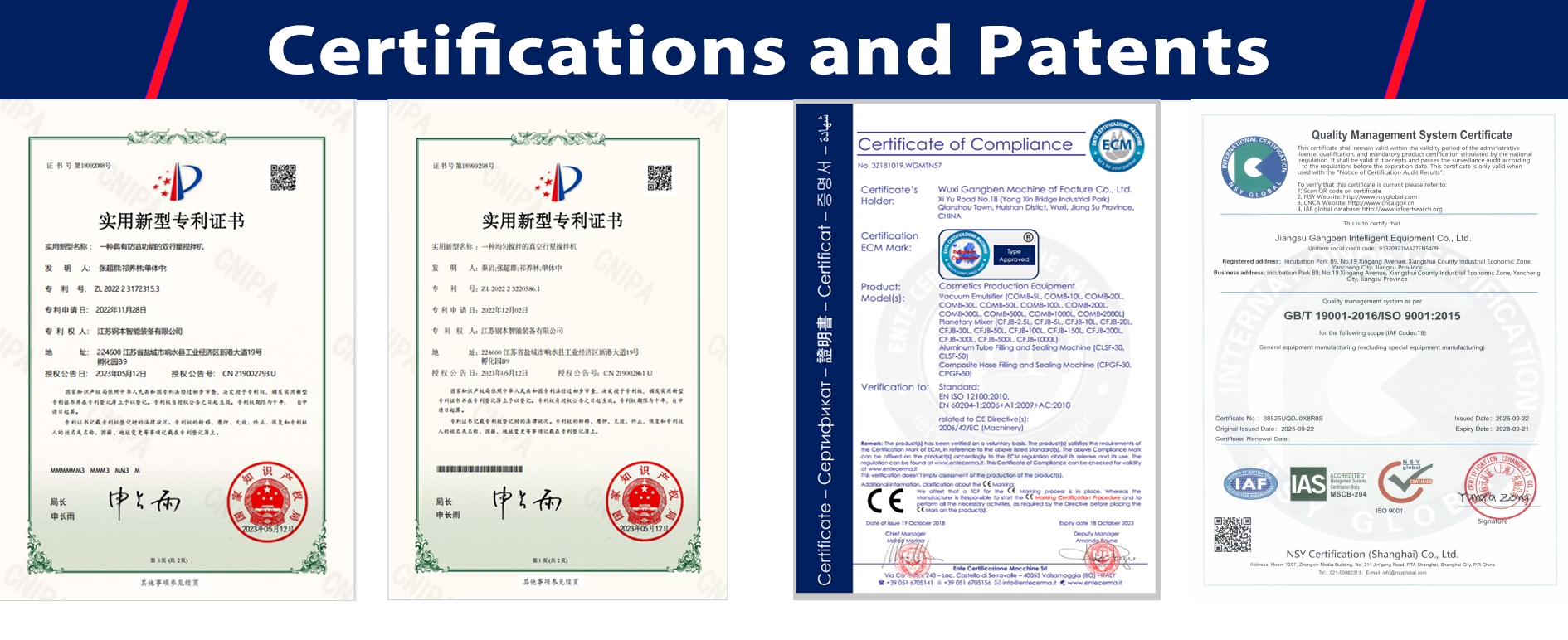 Vacuum Emulsifying Mixer Certification and Parents
